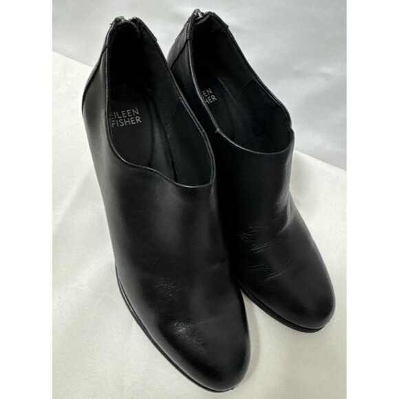 Eileen Fisher Women Ankle Booties black leather heels back zipper Size 9 - Picture 9 of 12